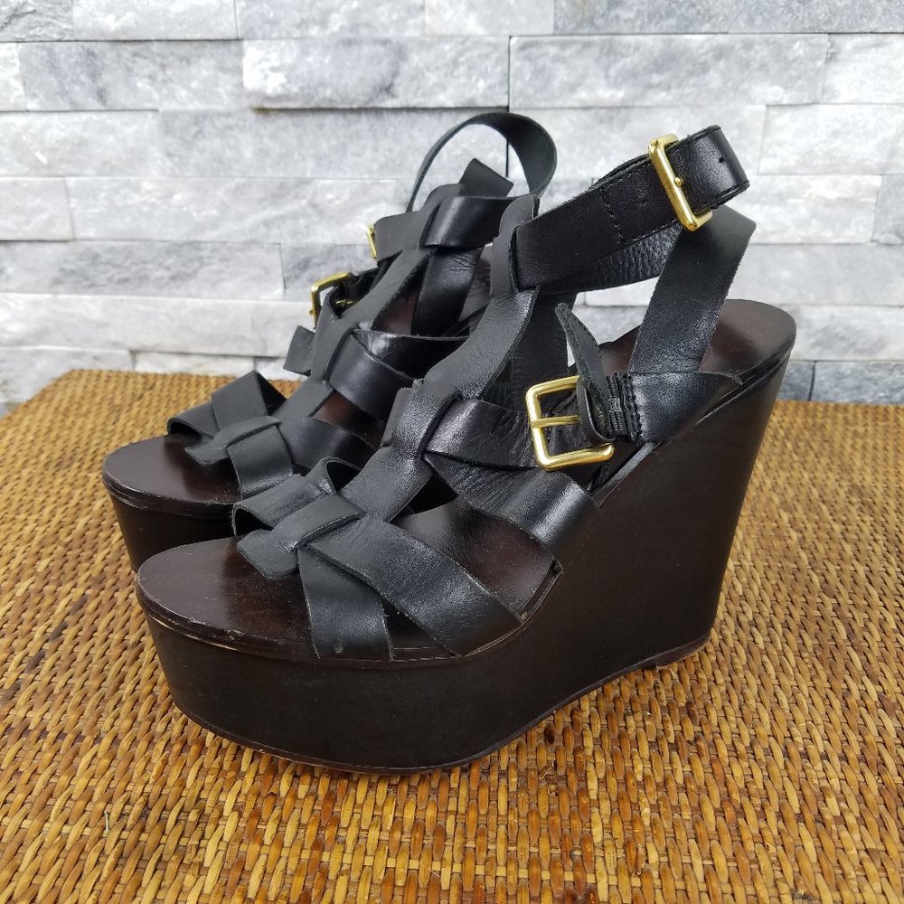 Cute ASH Black Leather Strappy Wedge Heels